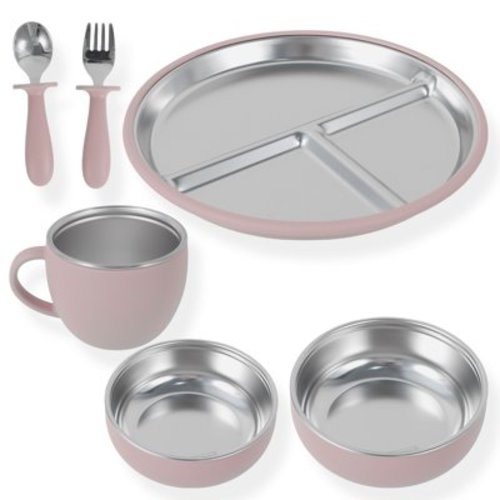 Sutowe 6Pcs Stainless Steel Baby Suction Plate Firm Adhesion Toddler Utensils with 4 Silicone Suction Cup Anti Drop for Children Infant