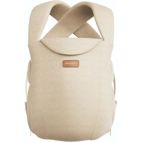 Momcozy Newborn Carrier WeeSnug- Lightweight and Cozy Comfort for 7-25 lbs, Ergonomic Cross-Back Support, Effortless to Put On, Hands-Free Baby Carrier with Lumbar Support, Khaki