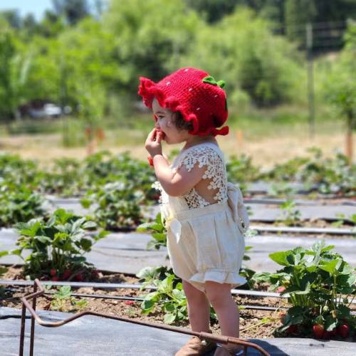 Red Strawberry Bucket Hat For Kids | Cute Fruit Crochet Handmade Hat