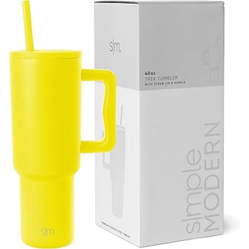 Simple Modern 40 oz Tumbler with Handle and Straw Lid | Insulated Cup Reusable Stainless Steel Water Bottle Travel Mug Cupholder Friendly | Gifts for Women Men Him Her | Trek Collection | Canary