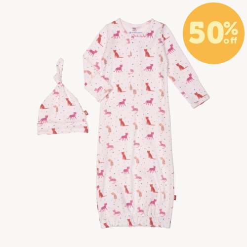 cheetah bonita organic cotton magnetic cozy sleeper gown + hat set – Magnetic Me