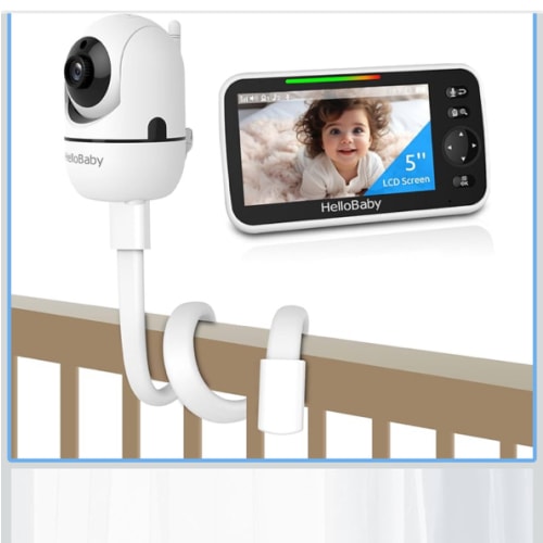HelloBaby Baby Monitor No WiFi with Mount, 5'' IPS Screen and 30-Hour Battery Life with VOX Mode, Baby Monitor with Camera and Audio, Portable Travel Hello Baby Monitor with Flexible Mount