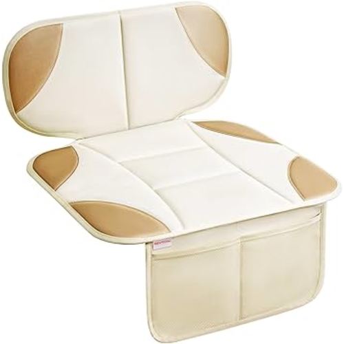 Siivton Car Seat Protector for Kids, Anti-Slip Design, Thick Padding, Prevents Seat Marks, 2 Storage Pockets for Toys & Snacks, Fits Most Cars, Black (Beige, 2 Pack)
