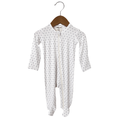 Basic Zipper Footie, Navy Polka Dot