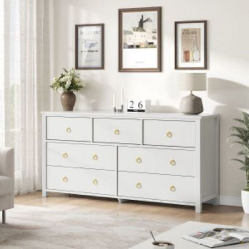 Garvee Modern Drawer Dresser, Freestanding Bedroom Chest of Drawers, Wooden Storage Organizer for Nursery, Living Room, Closet, White