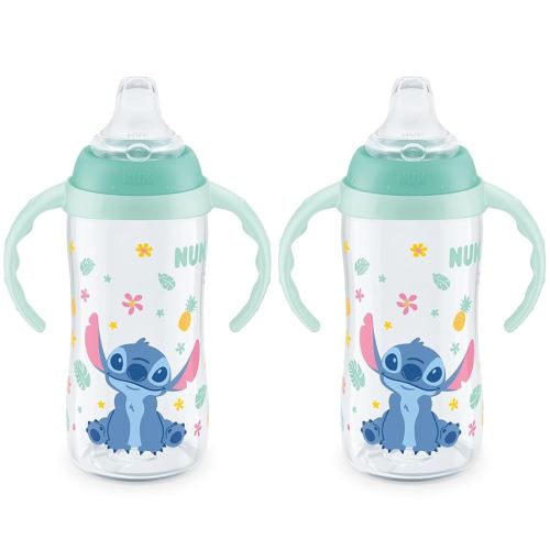 NUK Learner Cup, 10 Oz, Pack of 2, Disney's Stitch – Soft Spout, Easy-Grip Handles, BPA Free, Spill Proof Transition Sippy Cup