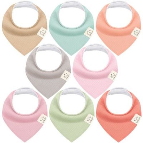 8pk Organic Quin Bandana Bibs, Baby Bibs for Drooling and Teething, Cotton Drool Bibs for Baby Girl, Baby Boy (Muted Pastel)