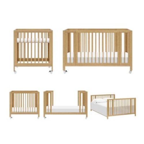 Babyletto Rolli 9-in-1 Convertible All-Stages Crib with Bassinet & Toddler Bed Kits - Natural Walnut
