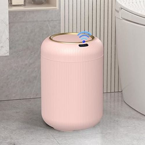 Smart Bathroom Trash Can with Lid,3 Gallon Bathroom Garbage Can Automatic Touchless,Motion Sensor Trashcan, Baby Diaper Trash Bin, Mini Pink Waste Basket for Bedroom, Kitchen, Restroom, Office