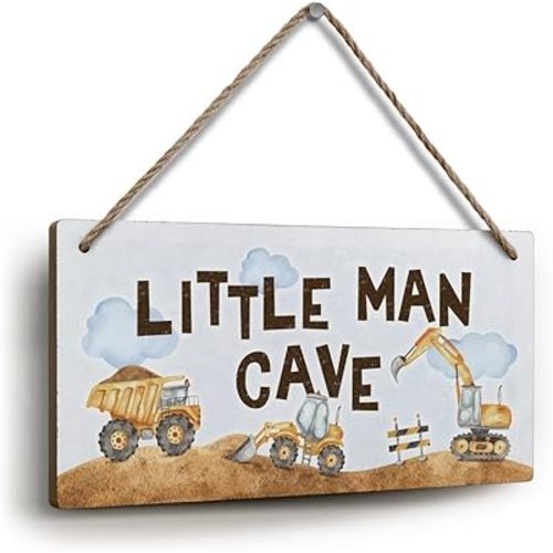 YZEXEZY Construction Boy Room Decor-Little Man Cave Sign 6"x12" Construction Wall Decor Hanging Plaque for Toddler Room,Kids Bedroom,Nursery Boys Playroom