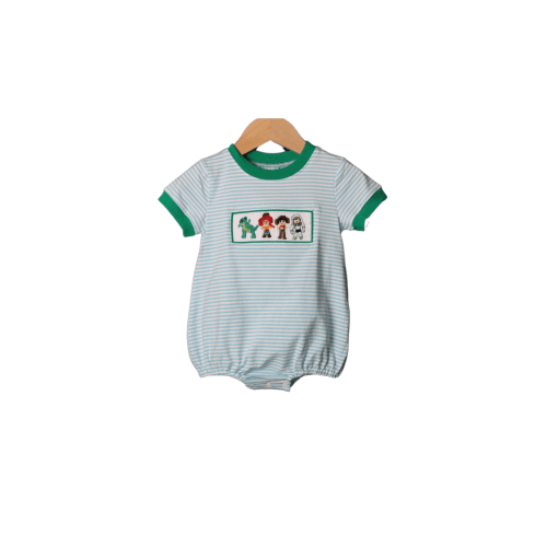 Smocked Friends Blue Stripe Knit Bubble