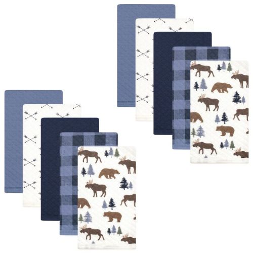 Hudson Baby Infant Boy Quilted Burp Cloths 10pk, Moose Bear, One Size
