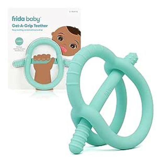 Frida Baby Get-A-Grip Teether | 100% Food-Grade Silicone Teether Toy for Baby 0-6, 12, 18 Months Infant, Reaches Front, Back, and All New Teeth Types, Easy to Hold, Never Drop, BPA-Free, PVC-Free