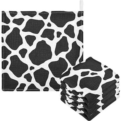 Black White Cow Print Baby Muslin Washcloths Cow Skin Burp Cloths Soft Absorbent Baby Wash Cloth Fingertip Face Towels for Newborn Boys Girls 12 x 12 in, 3 Pack