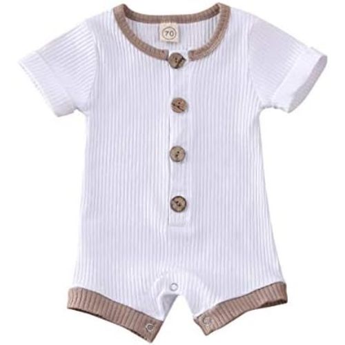 Unisex Newborn Baby Boy Girl Short Sleeve Button Romper Jumpsuit One-Piece Outfits Solid Color Clothes