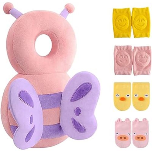 Marribol Baby Pads for Crawling, Safety Pad Cushion Adjustable Backpack, Baby Back Safety for Walking & Crawling,Pink Butterfly