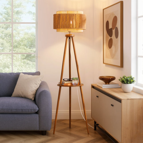 Bay Isle Home™ 62.4" Tripod Floor Lamp Rattan Dual Lampshades, Dimmable Bulb Included & Reviews | Wayfair