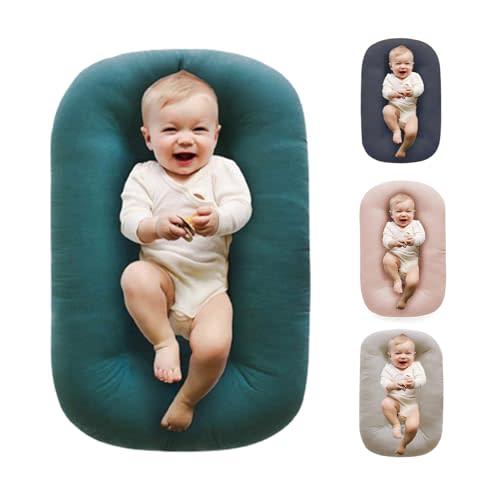 Loevin Baby Lounger Pillow for Newborn,Breathable & Soft Baby Nest Pillow Cosleeping for Babies in Bed,Newborn Lounger for Boys & Girls 0-12 Months,Peacock Green