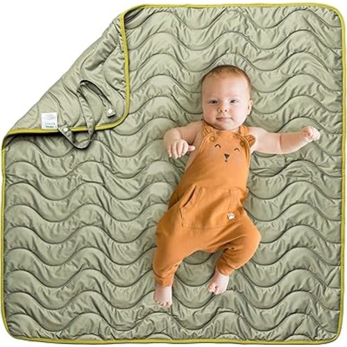 Kinder Cloth Diaper Co Adventure Play Mat - Machine Washable, Reversible, Water-Resistant, Quilted Blanket (Sage, Mini 36x36)