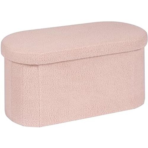 B FSOBEIIALEO Ottoman with Storage for Living Room, Sherpa Folding Storage Ottoman Foot Rest, 30 Inches Collapsible Bedroom Bench Pink