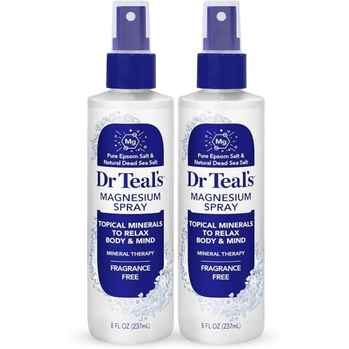 Dr Teal's Topical Magnesium Spray with Natural Dead Sea Salt, Fragrance Free, 8 fl oz (Pack of 2)