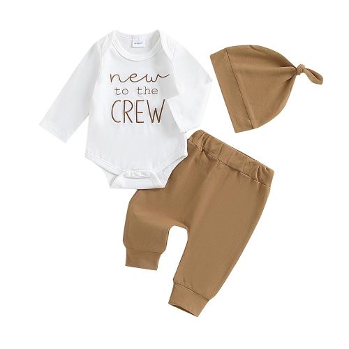 Twopumpkin Newborn Baby Boy Girl Clothes Outfits Short Sleeve Romper Bodysuit Cotton Pants and Hat Coming Home Outfit