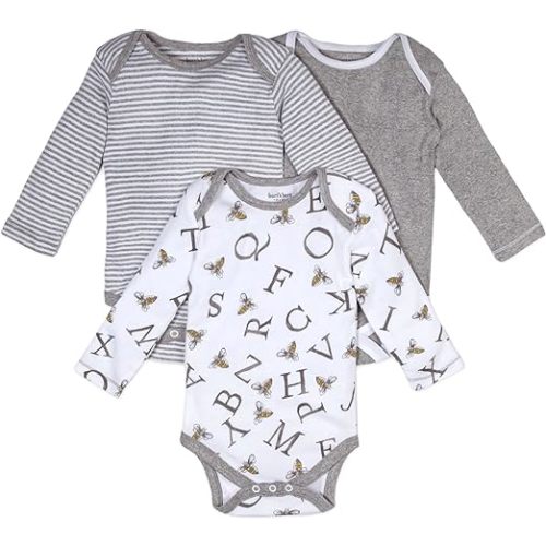 Burt's Bees Baby Unisex Baby Bodysuits, 3-Pack Long & Short-Sleeve One-Pieces, 100% Organic Cotton - 3-6 Months - A-bee-c