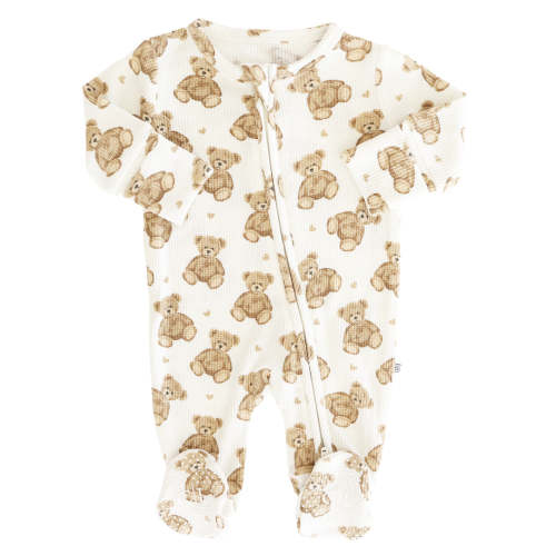 Beary Sweet Bamboo Waffle Zipper Footie