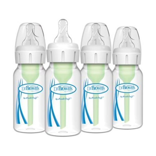 Dr. Brown's Natural Flow OIF8 Anti-Colic Options+ Narrow Baby Bottle, 4 oz/120 mL, with Level 1 Slow Flow Nipple, 0m+, 4 Bottles