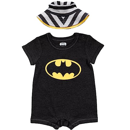 DC Comics Justice League Batman Baby Romper and Bucket Sun Hat Newborn to Infant