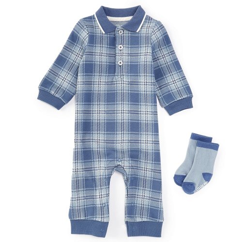 Little Me Baby Boys 3-12 Months Long Sleeve Plaid Coverall