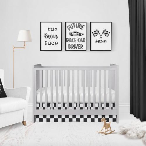 Checkered Crib Skirt Black & White Racing Crib Bedding Nursery Baby Boy Gift for Girl Mini Crib Bedding Monochrome Standard Crib Size