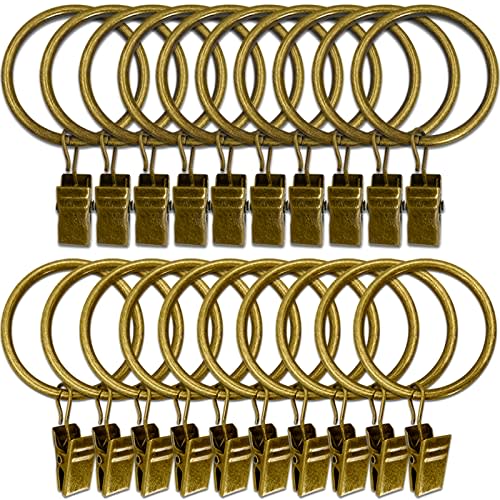 LLPJS 20 Pack Metal Curtain Rings with Clips, Curtain Clip Rings Hooks for Hanging Drapery Drapes Bows, Curtain Rod Rings 1.5 inch Interior Diameter, Bronze