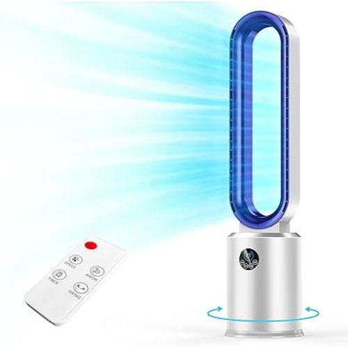 Bladeless Tower Fan, 38" Quiet Tower Fan with Remote, 24 Speeds, 12H Timer, 60° Swing, LED Display with Auto Off, Easy to Clean, Portable Low Noise Standing Fan Powerful Floor Fan for Home, Office