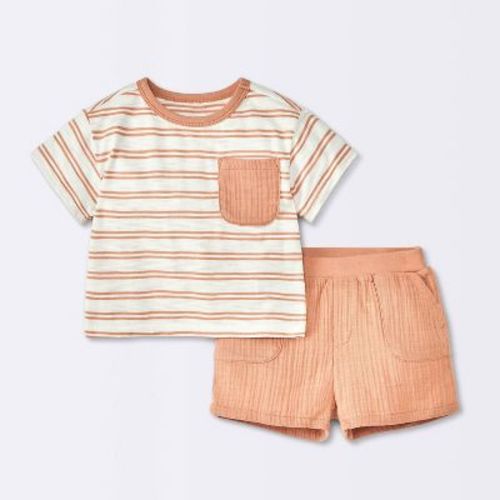 Baby Boys' Rust Striped Pocket T-Shirt & Shorts Set - Cloud Island™ Brown 24M