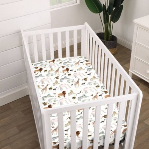 NoJo Watercolor Jungle Friends Mini Crib Sheet