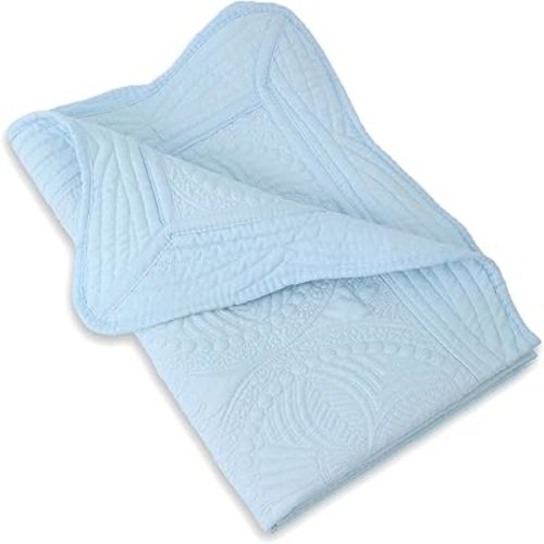 MONOBLANKS Baby Quilt Personlized Monogram Lightweight Embossed Scalloped Throw Blanket Four Seasons (Light Blue)