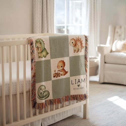 Personalized Dinosaur Blanket Dino Baby Blanket Custom Name Blanket Baby Shower Gift Dinosaur Nursery Decor Dino Nursery Decor Newborn Name