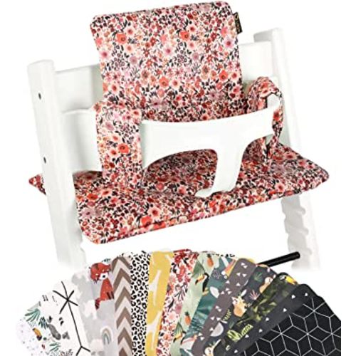 UKJE Cushion Compatible with Stokke Tripp Trapp - Soft Seat Cushion for Infants, Babies & Toddlers, High Chair Accessories, Cotton Fabric Insert, Easy to Install, Handmade in Europe (Pink Flowers)