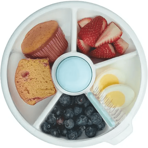 GoBe Kids Large Snack Spinner Bundle with Hand Strap and Sticker Sheet - Reusable Snack Container with 4 Compartment Dispenser & Sliding Door | BPA and PVC Free | Dishwasher Safe | No Spill, Leakproof