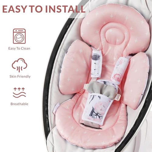 Infant Insert Compatible with 4moms Mamaroo Swing & Graco Swing and Infant Car Seat, Newborn Insert, Baby Head and Body Support, Reversible Design, Breathable Soft Fabric, 1Pcs - Pink Floral