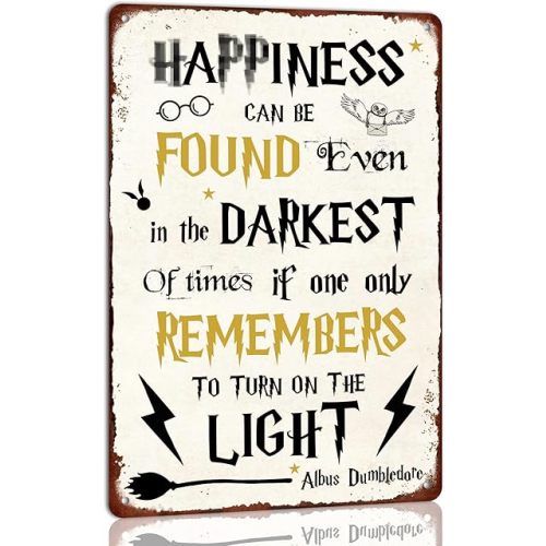 Happiness Can Be Found Even in the Darkest Metal Tin Sign Vintage Magic sign for Man Caves Pubs Bedroom Living room Wall Decoration for Wizard Theme Lovers 8x12 Inch