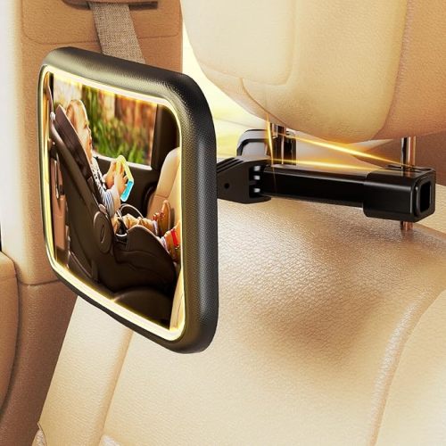 Baby Car Mirror with Light, Car Mirror for Baby Rear Facing with Remote Control, Car Seat Mirror for Baby Rear Facing Hook Clip Design Crystal Clear View ShatterProof Rechargeable 3000mAh