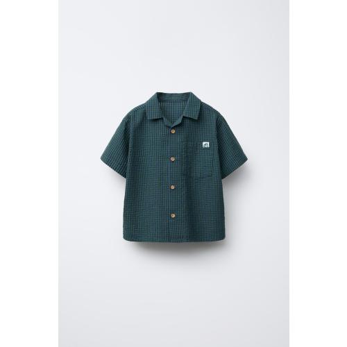 SEERSUCKER POCKET SHIRT - Blue green | ZARA United States