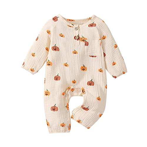 Halloween Baby Boy Girl Outfit Pumpkin Long Sleeve Onesie Romper Jumpsuit Halloween Clothes Girl Boy