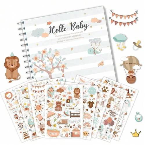 Baby Milestone Record Book + Baby Scrapbook Sticker Set, Cute Baby Journal Scrapbook Or Photo Album, Baby Milestone Book, Pregnancy Gift, Gender Reveal Party, Baby Shower Gift | SHEIN USA