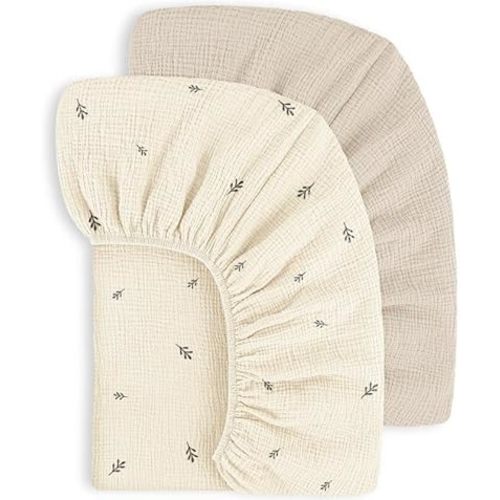 Susurration Muslin Crib Sheets 100% Cotton Baby Crib Sheets Fitted Standard Crib Mattress, Soft & Breathable Baby Sheets for Baby Girls Boys (Cute Bud)