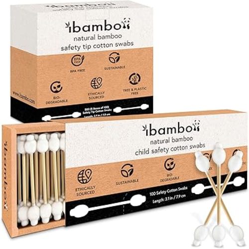 500 Pack 100% Bamboo Baby Cotton Swabs - FSC Certified Double Tipped Child Safety Cotton Swabs for Ear and Nose Cleaning | Perfect for Diaper Bags or Personal Care | Hypoallergenic Baby Swabs