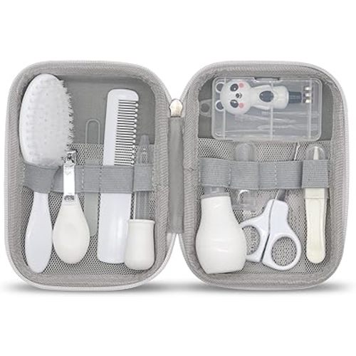 Baby Grooming Kit, 15 in 1 Portable Baby Safety Care Set with 01 Hair Brush Comb Nail Clipper Nasal Aspirator etc for Nursery Newborn Infant Girl Boys Keep Clean(White)