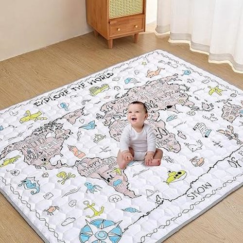 Baby Play Mat for Floor 71''x59'', Foldable Washable Baby Playpen Mat Crawling mat, No Smell Thicken One-Piece Baby Play mats, Anti- Slip Baby Mat Activity Playmats for Babies&Toddlers